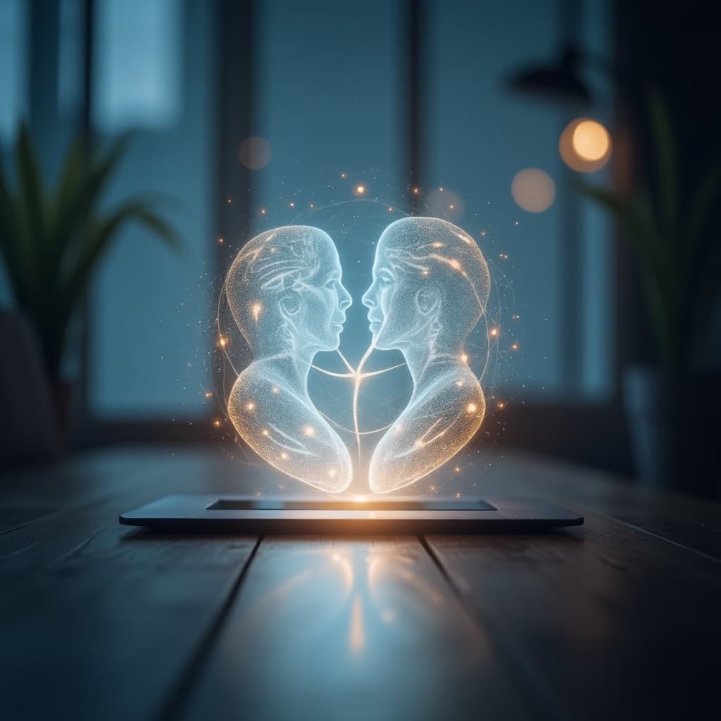 Symbolische weergave van menselijke en kunstmatige intelligentie die samenwerken